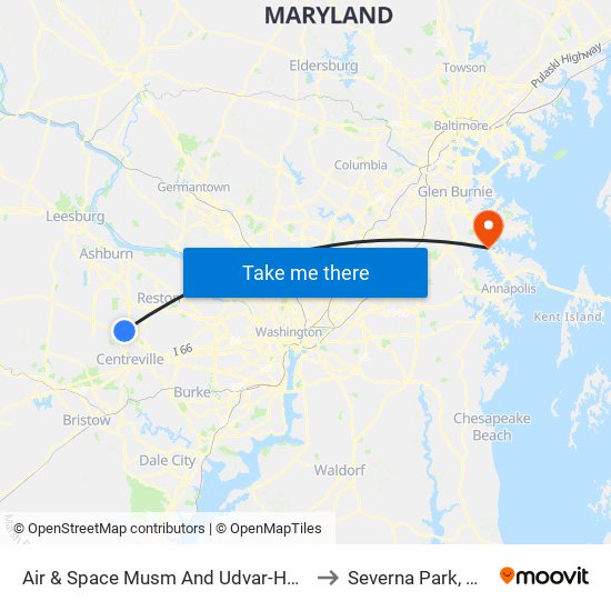 Air & Space Musm And Udvar-Hazy to Severna Park, MD map