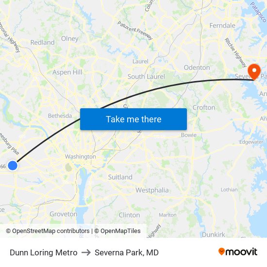 Dunn Loring Metro to Severna Park, MD map