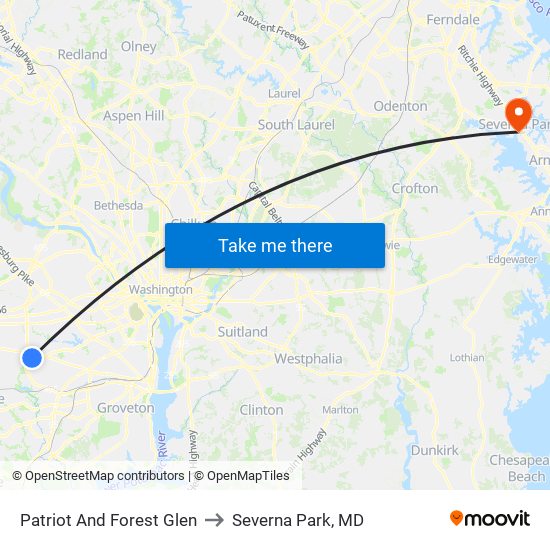 Patriot And Forest Glen to Severna Park, MD map