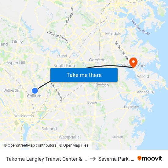 Takoma-Langley Transit Center & Bay E to Severna Park, MD map