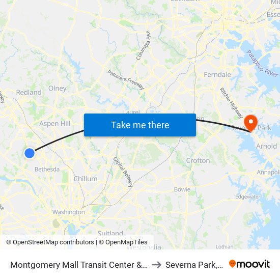 Montgomery Mall Transit Center & Bay D to Severna Park, MD map