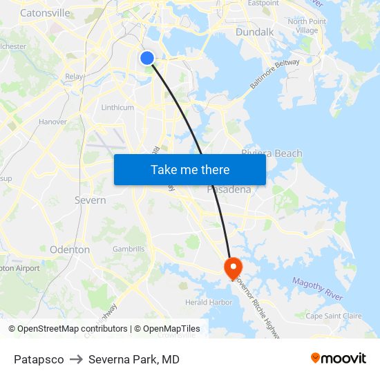 Patapsco to Severna Park, MD map