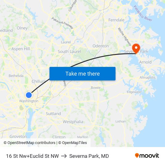16 St Nw+Euclid St NW to Severna Park, MD map