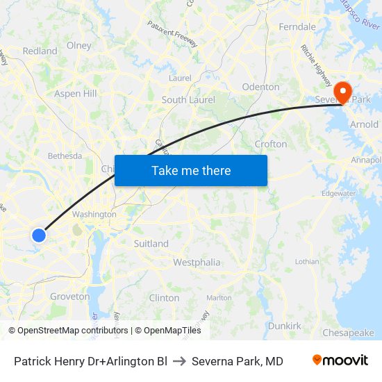 Patrick Henry Dr+Arlington Bl to Severna Park, MD map