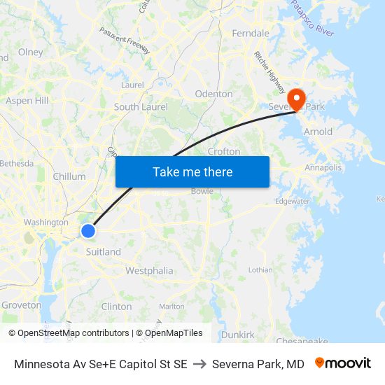 Minnesota Av Se+E Capitol St SE to Severna Park, MD map