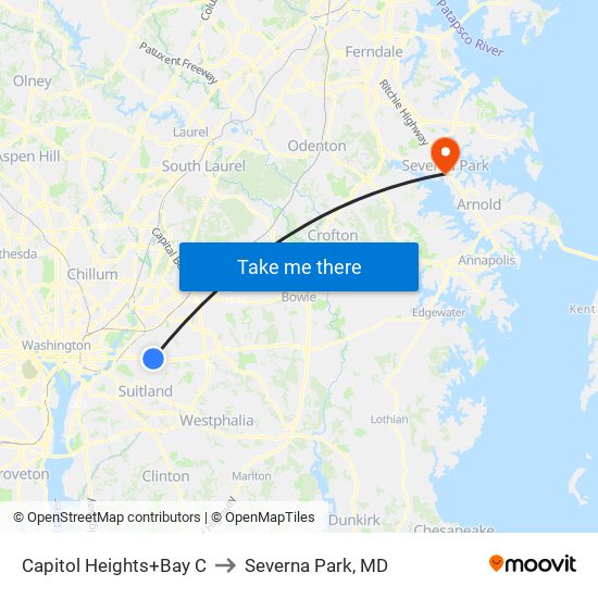 Capitol Heights+Bay C to Severna Park, MD map