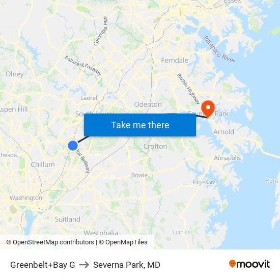 Greenbelt+Bay G to Severna Park, MD map