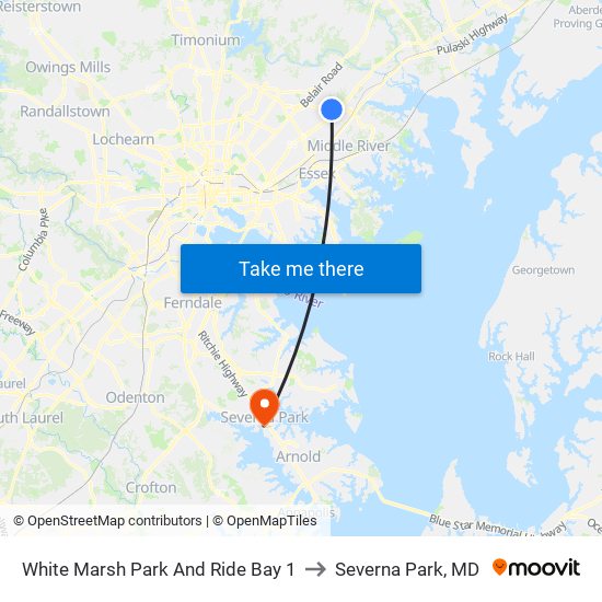 White Marsh Park And Ride Bay 1 to Severna Park, MD map