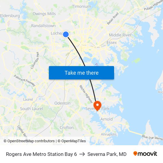 Rogers Ave Metro Station Bay 6 to Severna Park, MD map