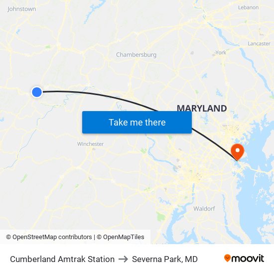 Cumberland Amtrak Station to Severna Park, MD map