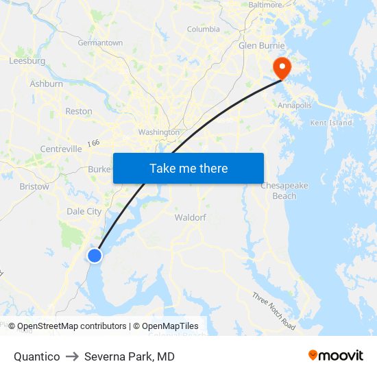 Quantico to Severna Park, MD map