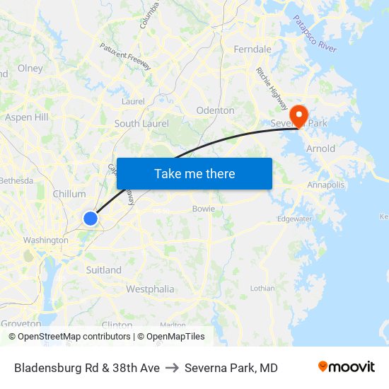 Bladensburg Rd & 38th Ave to Severna Park, MD map