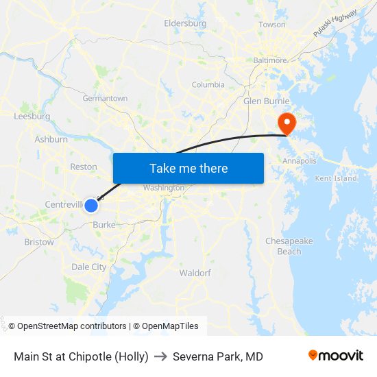 Main St at Chipotle (Holly) to Severna Park, MD map