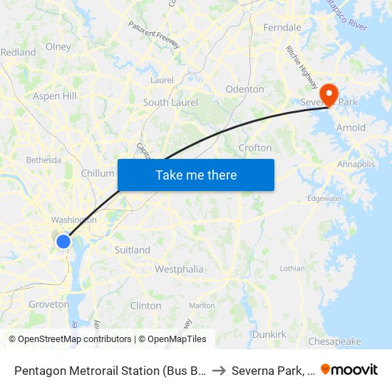 Pentagon Metrorail Station (Bus Bay L7) to Severna Park, MD map
