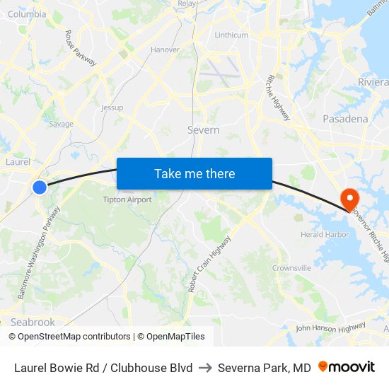 Laurel Bowie Rd / Clubhouse Blvd to Severna Park, MD map