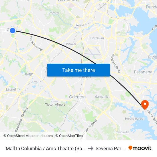 Mall In Columbia / Amc Theatre (Southbound) to Severna Park, MD map