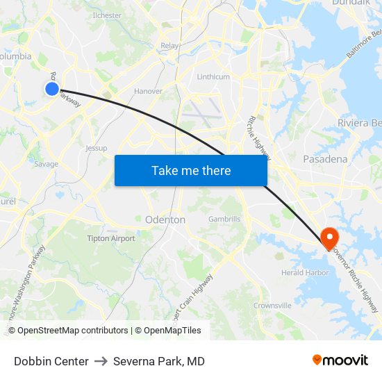 Dobbin Center to Severna Park, MD map