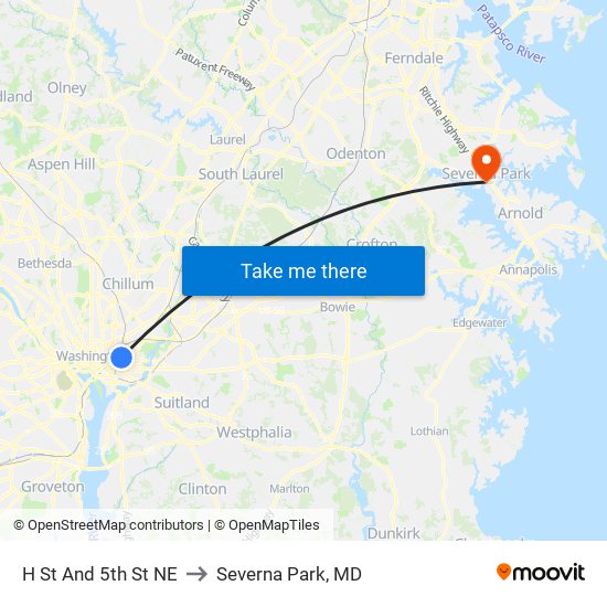 H St And 5th St NE to Severna Park, MD map