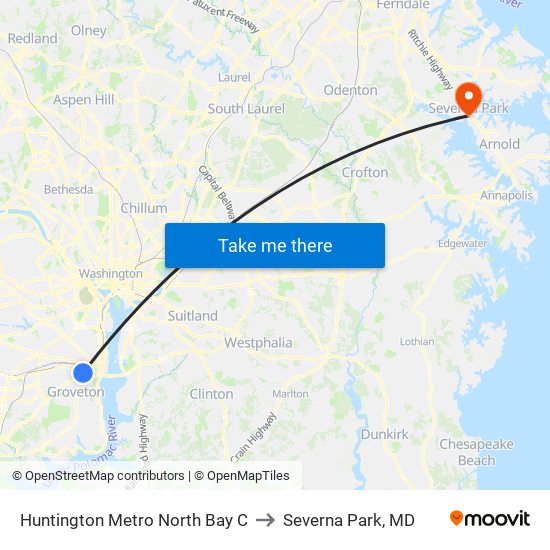 Huntington Metro North Bay C to Severna Park, MD map