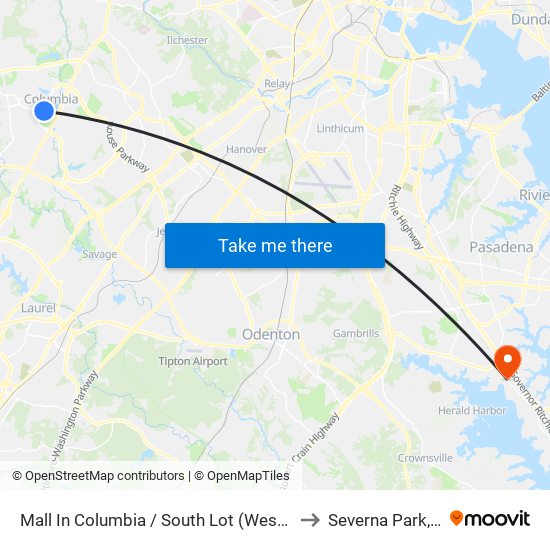 Mall In Columbia / South Lot (Westbound) to Severna Park, MD map