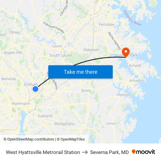 West Hyattsville Metrorail Station to Severna Park, MD map