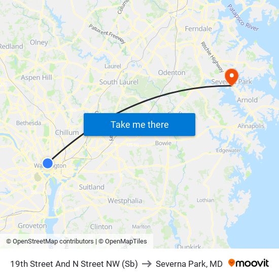 19th Street And N Street NW (Sb) to Severna Park, MD map