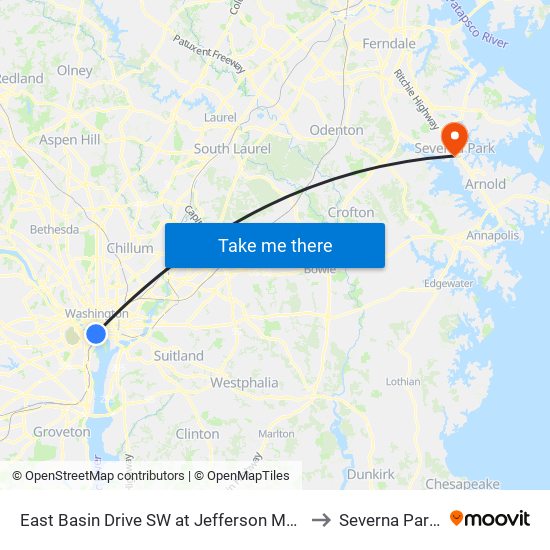 East Basin Drive SW at Jefferson Memorial (Wb) to Severna Park, MD map