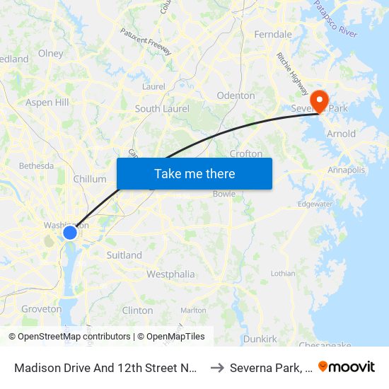 Madison Drive And 12th Street NW (Wb) to Severna Park, MD map