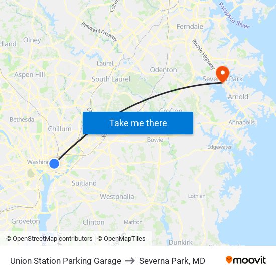 Union Station Parking Garage to Severna Park, MD map