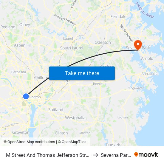 M Street And Thomas Jefferson Street NW (Eb) to Severna Park, MD map