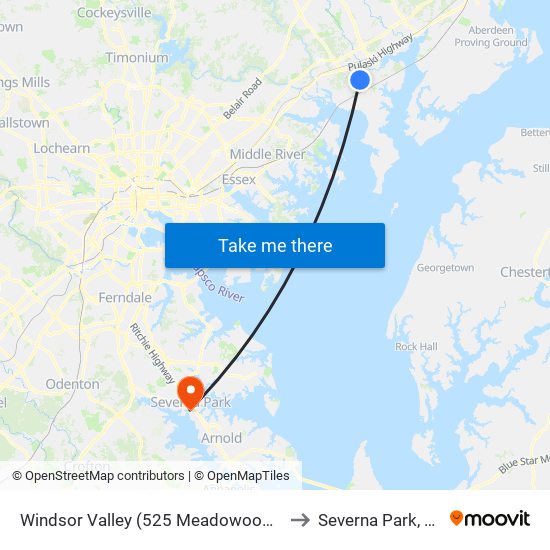 Windsor Valley (525 Meadowood Dr) to Severna Park, MD map