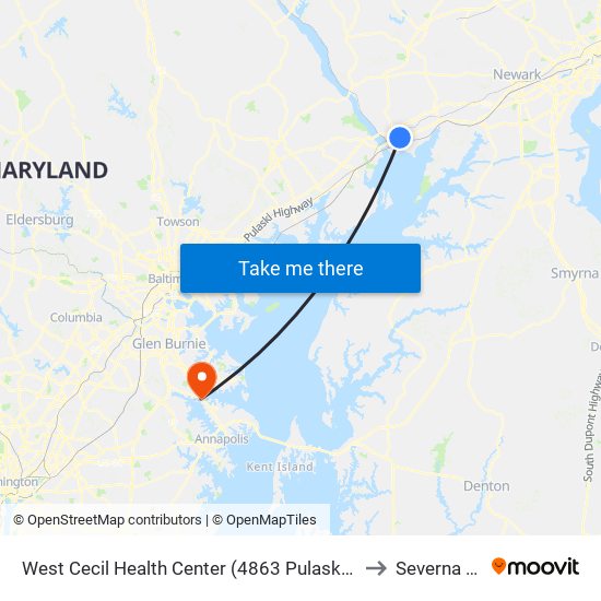 West Cecil Health Center (4863 Pulaski Hwy/Us 40 at Roundabout) to Severna Park, MD map