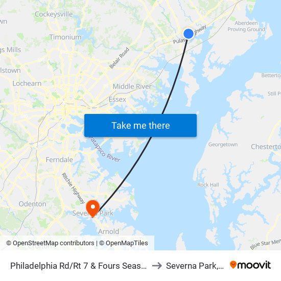 Philadelphia Rd/Rt 7 & Fours Seasons Dr to Severna Park, MD map