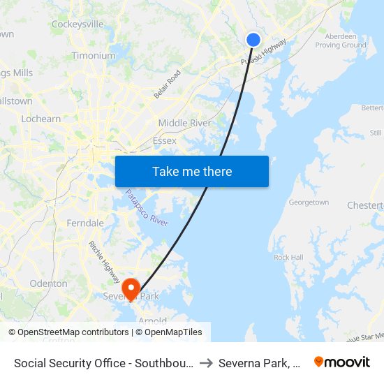 Social Security Office - Southbound to Severna Park, MD map