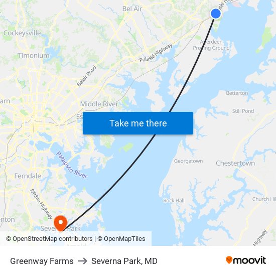 Greenway Farms to Severna Park, MD map