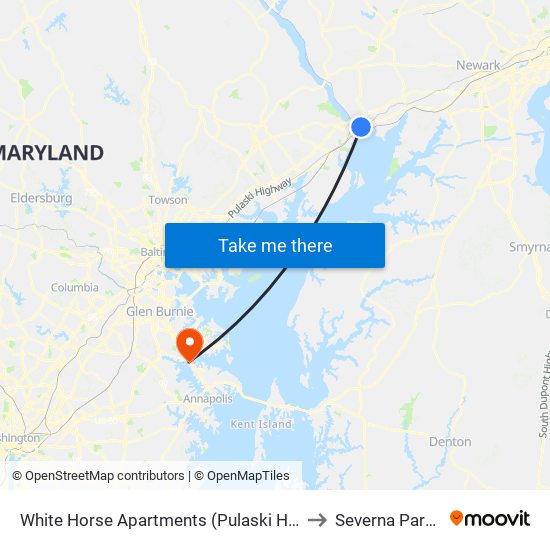 White Horse Apartments  (Pulaski Hwy/Us 40) to Severna Park, MD map