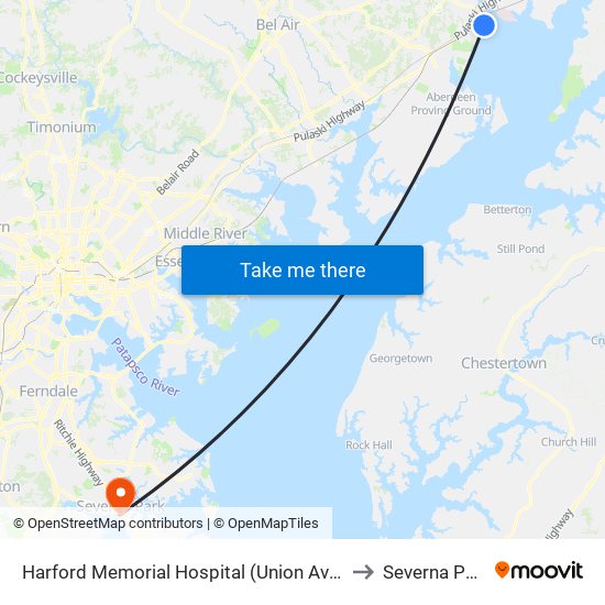 Harford Memorial Hospital (Union Ave & Revolution St) to Severna Park, MD map