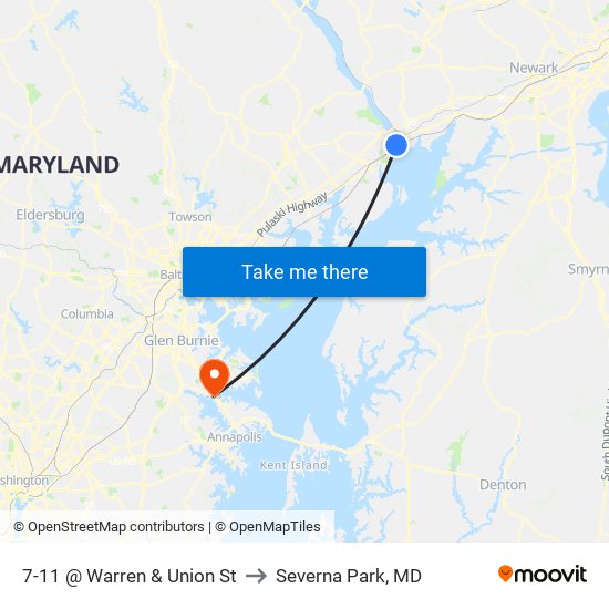7-11 @ Warren & Union St to Severna Park, MD map