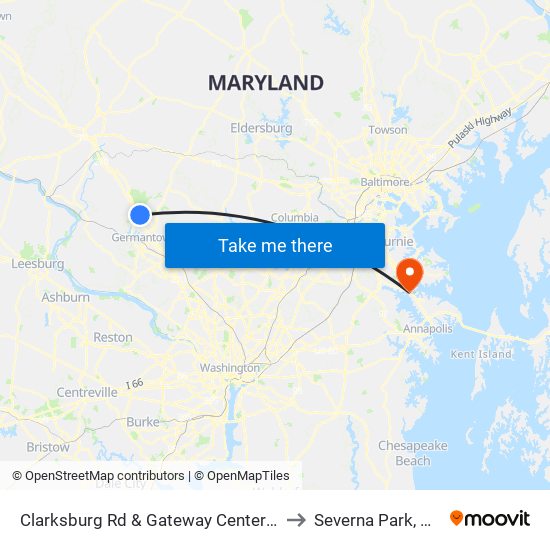 Clarksburg Rd & Gateway Center Dr to Severna Park, MD map