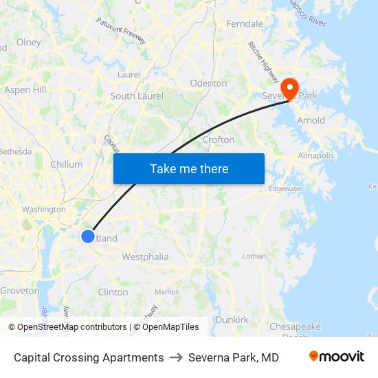 Capital Crossing Apartments to Severna Park, MD map