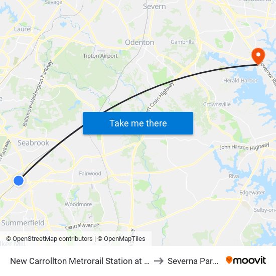 New Carrollton Metrorail Station at Bus Bay F to Severna Park, MD map