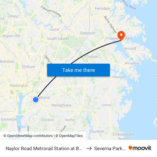 Naylor Road Metrorail Station at Bus Bay H to Severna Park, MD map