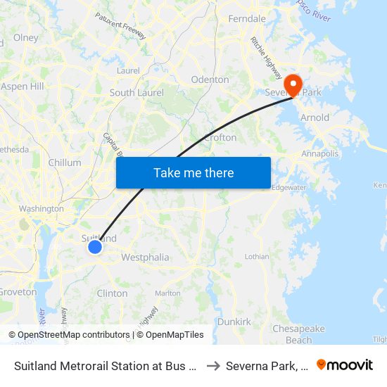 Suitland Metrorail Station at Bus Bay D to Severna Park, MD map