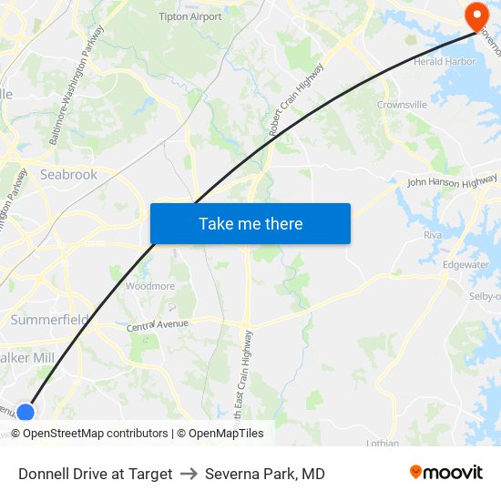 Donnell Drive at Target to Severna Park, MD map