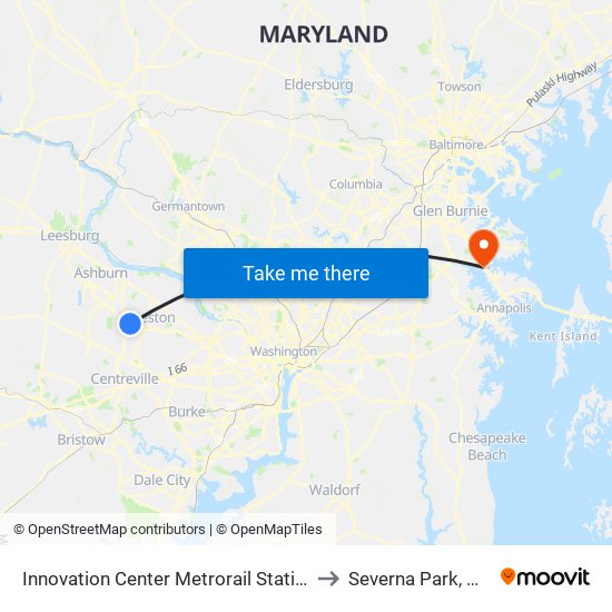 Innovation Center Metrorail Station to Severna Park, MD map