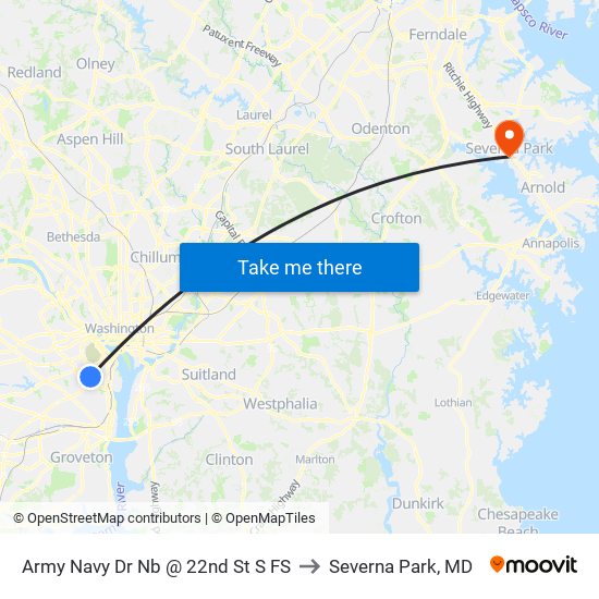 Army Navy Dr Nb @ 22nd St S FS to Severna Park, MD map