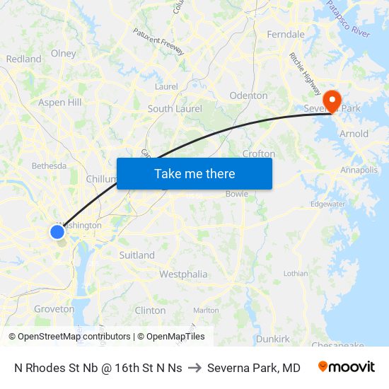 N Rhodes St Nb @ 16th St N Ns to Severna Park, MD map