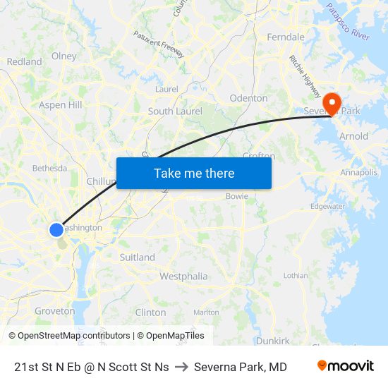 21st St N Eb @ N Scott St Ns to Severna Park, MD map