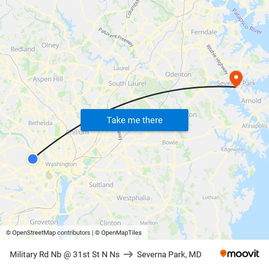 Military Rd Nb @ 31st St N Ns to Severna Park, MD map