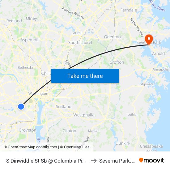 S Dinwiddie St Sb @ Columbia Pike Ns to Severna Park, MD map